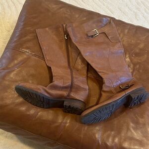 Franco Sarto Cognac Tall Leather Boots with Buckle